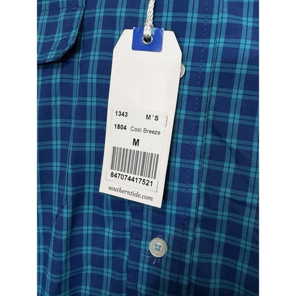 NEW Southern Tide Classic Fit Cool Breeze Blue Plaid Vented Shirt Sz Medium M - Picture 2 of 4